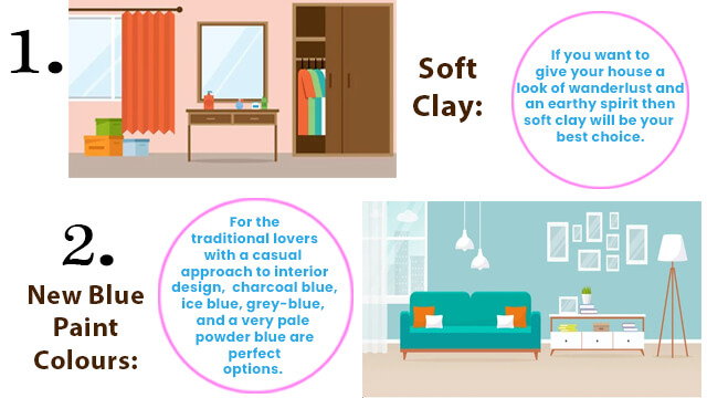 For the traditional lovers with a casual approach to interior design, charcoal blue, ice blue, grey-blue, and a very pale powder blue are perfect options.